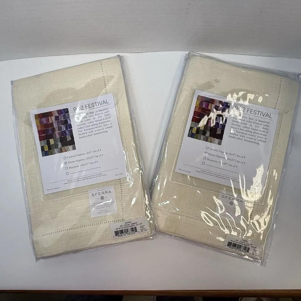 SFERRA 902 Festival Pure Linen 20”x20” Dinner Napkins Eggshell 2 Sets Of 4 New